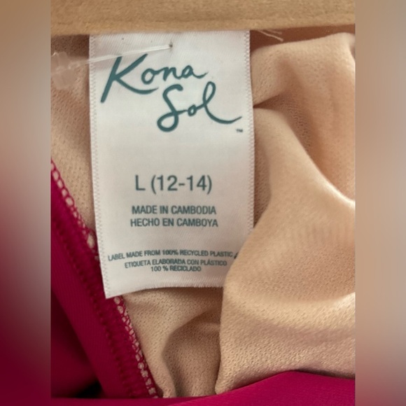 Kona Sol One Piece Swimsuit One Shoulder Ruffle Pink size L - Picture 3 of 3
